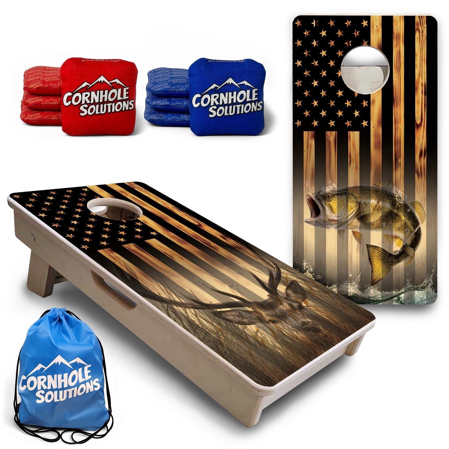 Hidden Deer & Fish Flag - Mini or Vacation Size Cornhole Boards by Cornhole Solutions, custom cornhole board main product photo