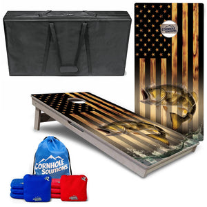 Complete Tournament Cornhole Bundle - Boards, Bags & Carrying Case - Hidden Deer/Fish