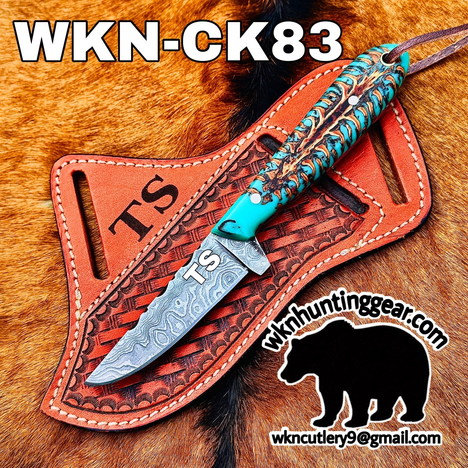 Turquoise Stag Resin Drop Point Knife with by Divine Knives