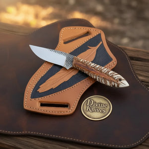 Studded Clip Point Hunter Knife with Textured Stag Bone Handle for Hunting and Outdoor Tasks