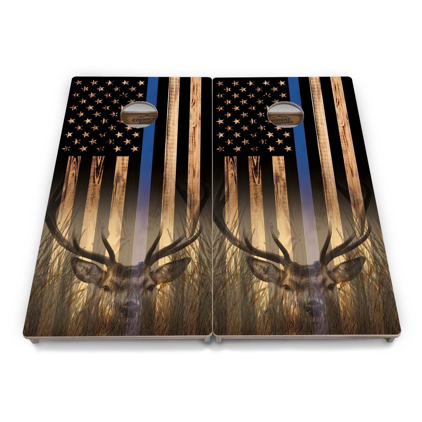 Complete Tournament Cornhole Bundle - Boards, Bags & Carrying Case - Hidden Deer/Fish