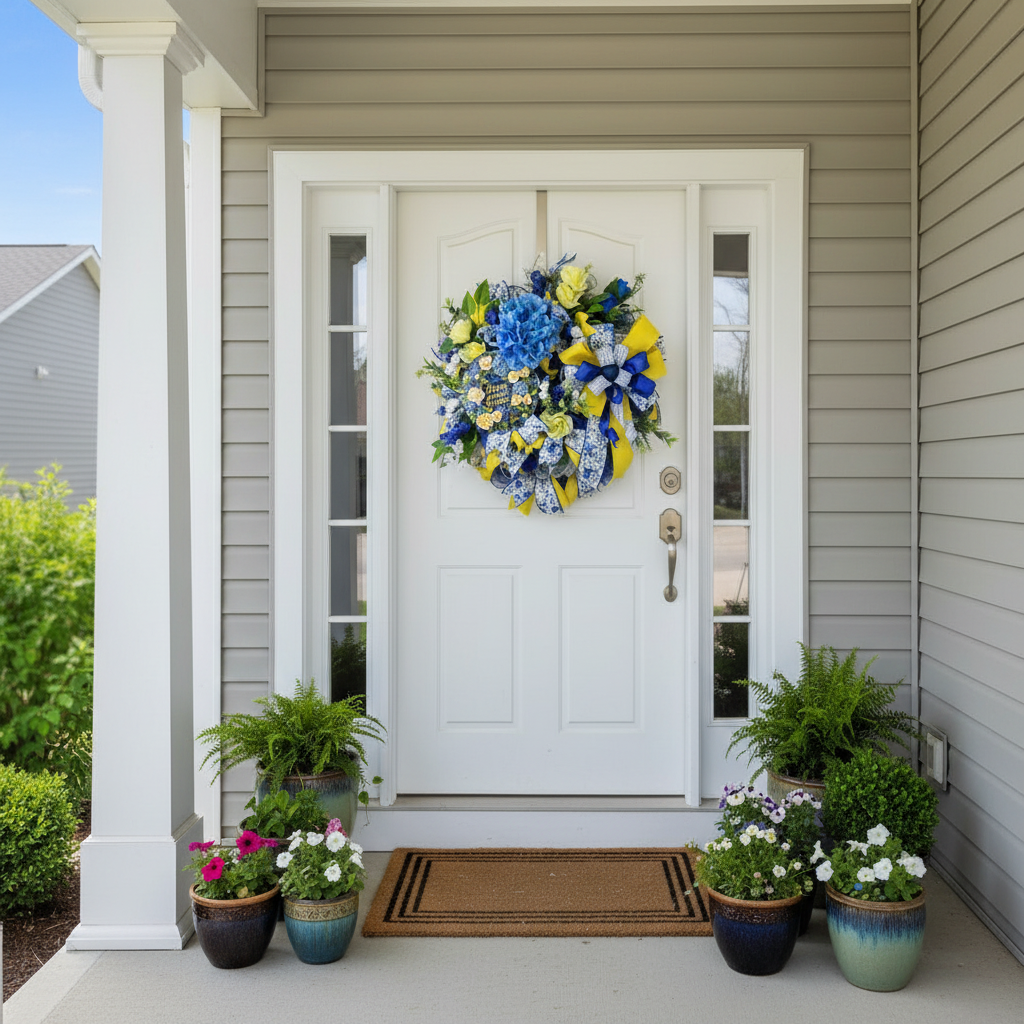 Everyday Wreath| Blue & Yellow Floral Wreath | Spring Summer Door Décor