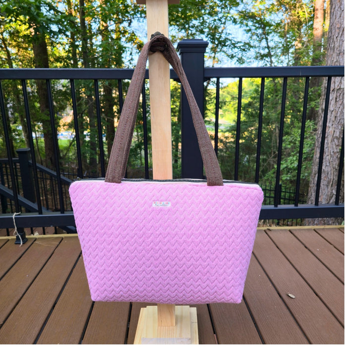 Large Pink Diaper Bag Tote, Handmade Baby Bag with Pockets, Teddy Bear Nursery Bag, Baby Shower Gift