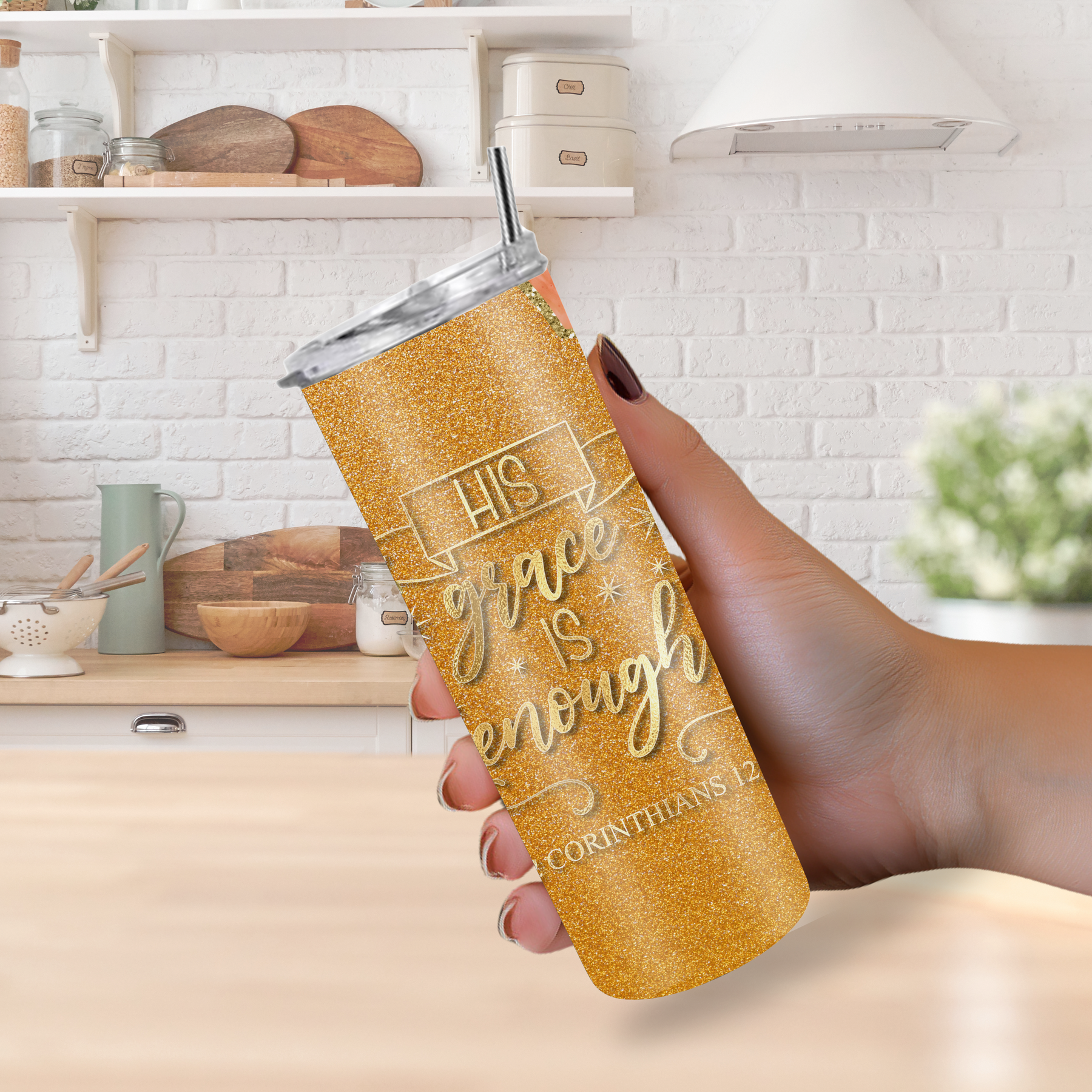 "His Grace is Enough" 2 Corinthians 12:9 20oz Tumbler