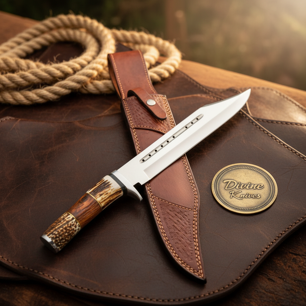 Antler Fuller Blade Rambo Bowie with Antler Rugged Handle by Divine Knives — product view 2