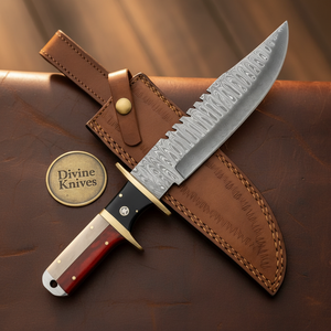 Texas Flag Sawback Sub Hilt Bowie with Damascus Blade