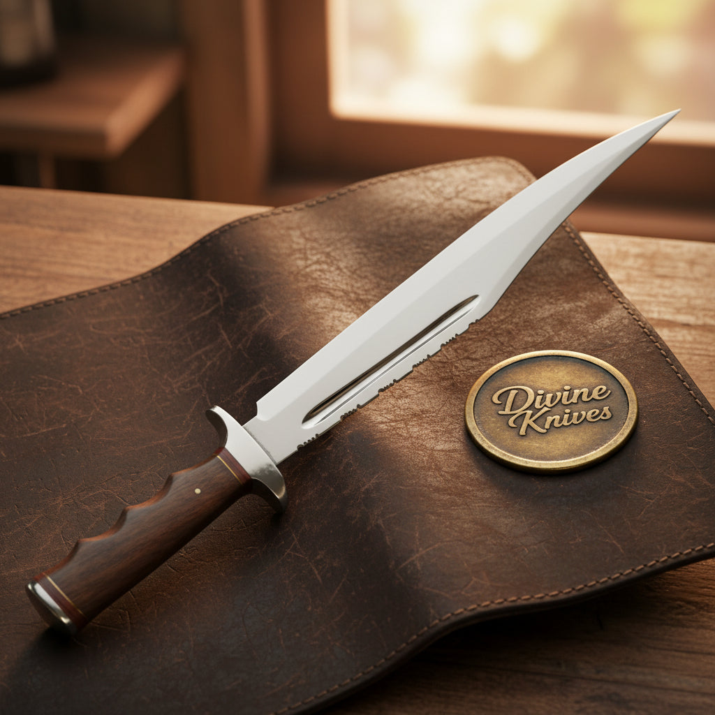 Rosewood Handle Fullered Alamo Bowie with Red Spacers