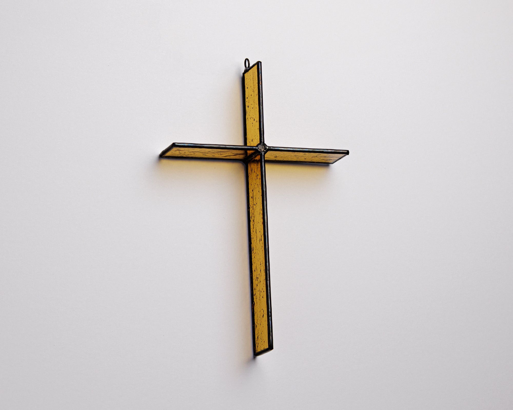 Classic Amber Cross Suncatcher handmade stained glass cross by Greyhouse Glass