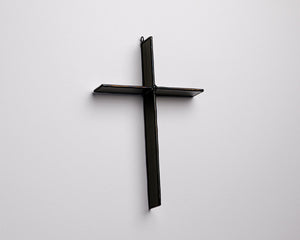 Ink Black Cross Suncatcher handmade stained glass cross by Greyhouse Glass