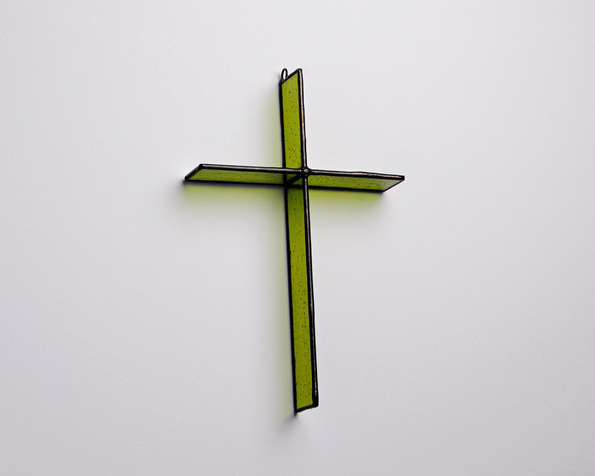 Bottle Green Cross Suncatcher handmade stained glass cross by Greyhouse Glass