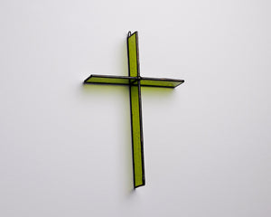 Bottle Green Cross Suncatcher handmade stained glass cross by Greyhouse Glass