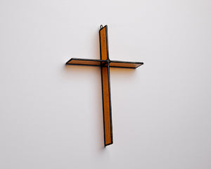 Burnt Amber Cross Suncatcher handmade stained glass cross by Greyhouse Glass