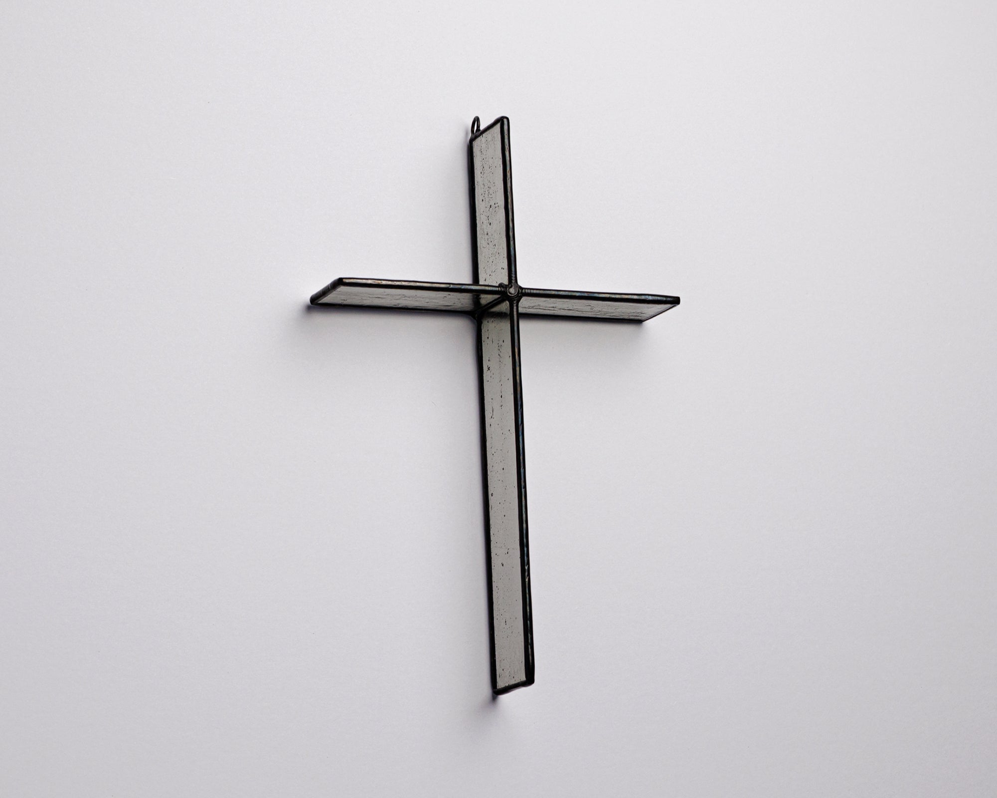 Cloud Grey Cross Suncatcher handmade stained glass cross by Greyhouse Glass