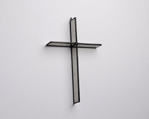 Cloud Grey Cross Suncatcher handmade stained glass cross by Greyhouse Glass