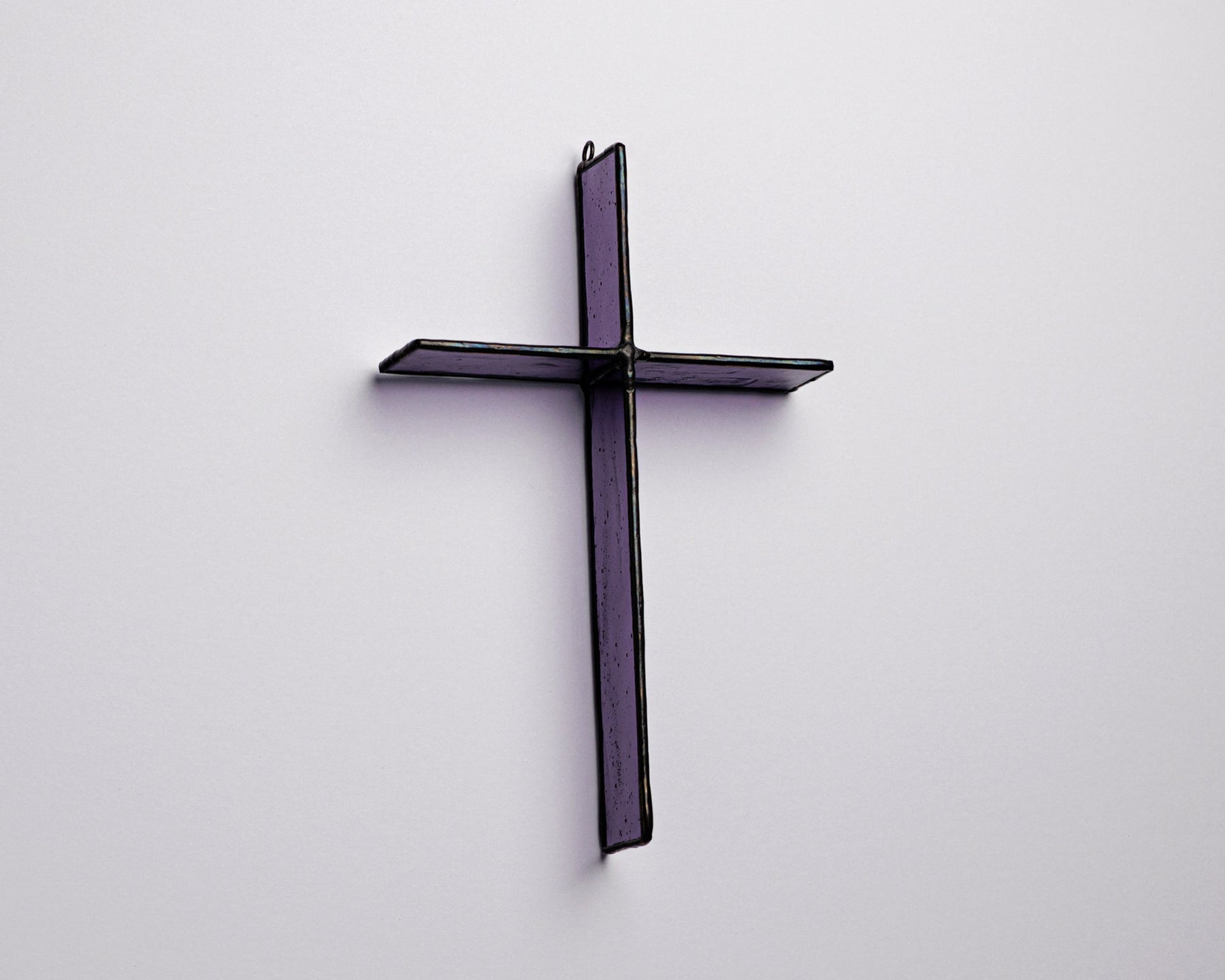 Evening Plum Cross Suncatcher handmade stained glass cross by Greyhouse Glass