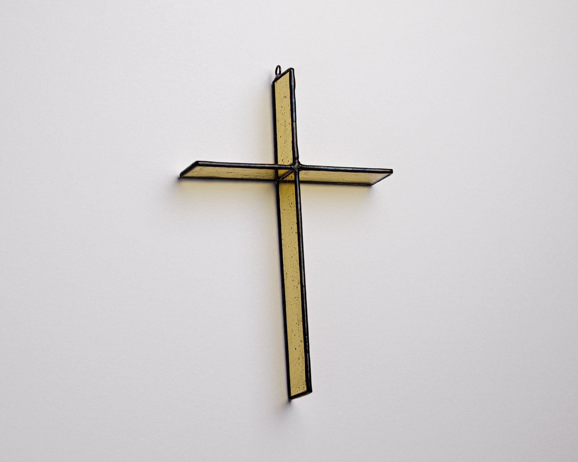 Summer Gold Cross Suncatcher handmade stained glass cross by Greyhouse Glass