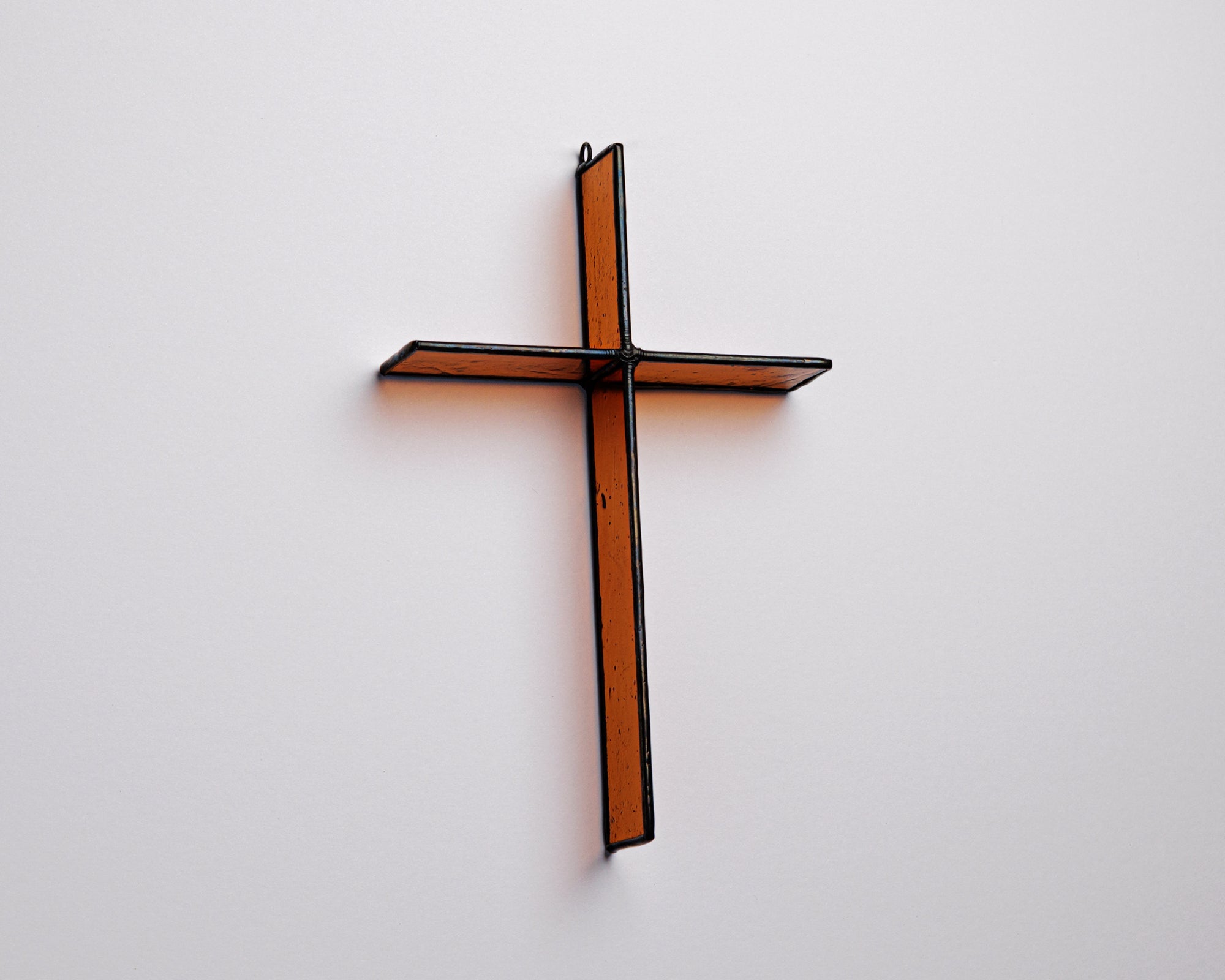 Harvest Orange Cross Suncatcher handmade stained glass cross by Greyhouse Glass