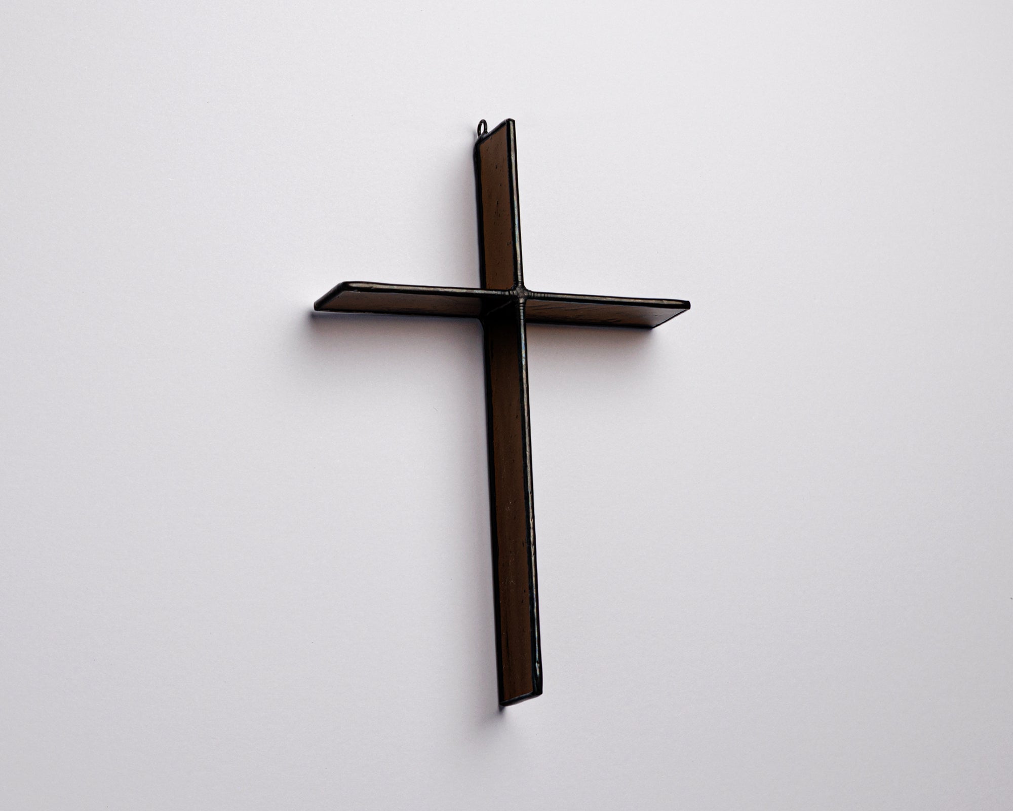 Mocha Brown Cross Suncatcher handmade stained glass cross by Greyhouse Glass