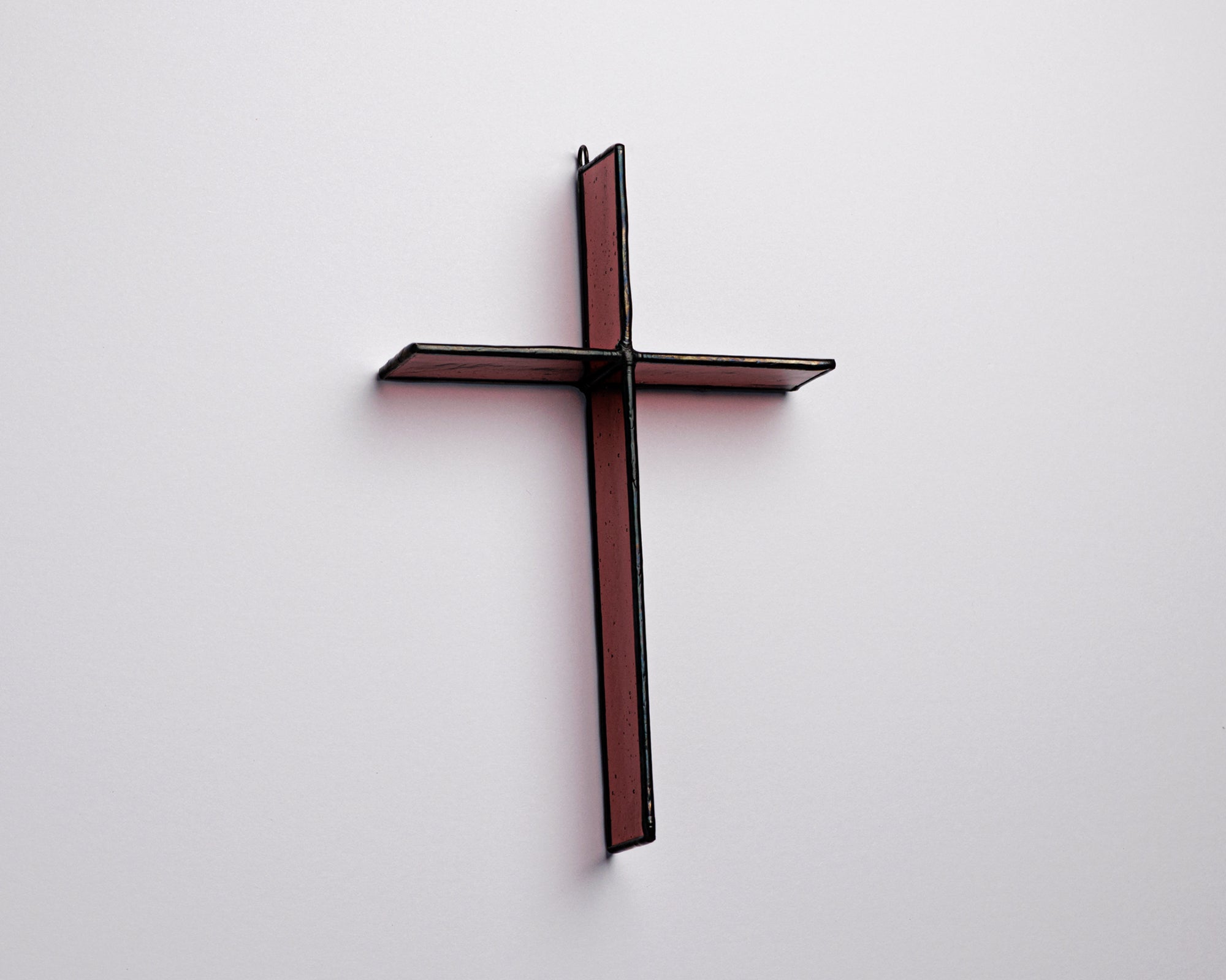 Red Mulberry Cross Suncatcher handmade stained glass cross by Greyhouse Glass
