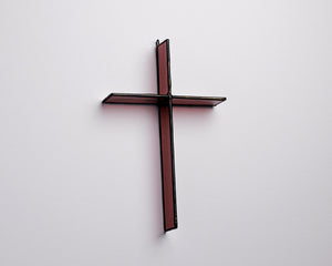 Red Mulberry Cross Suncatcher handmade stained glass cross by Greyhouse Glass