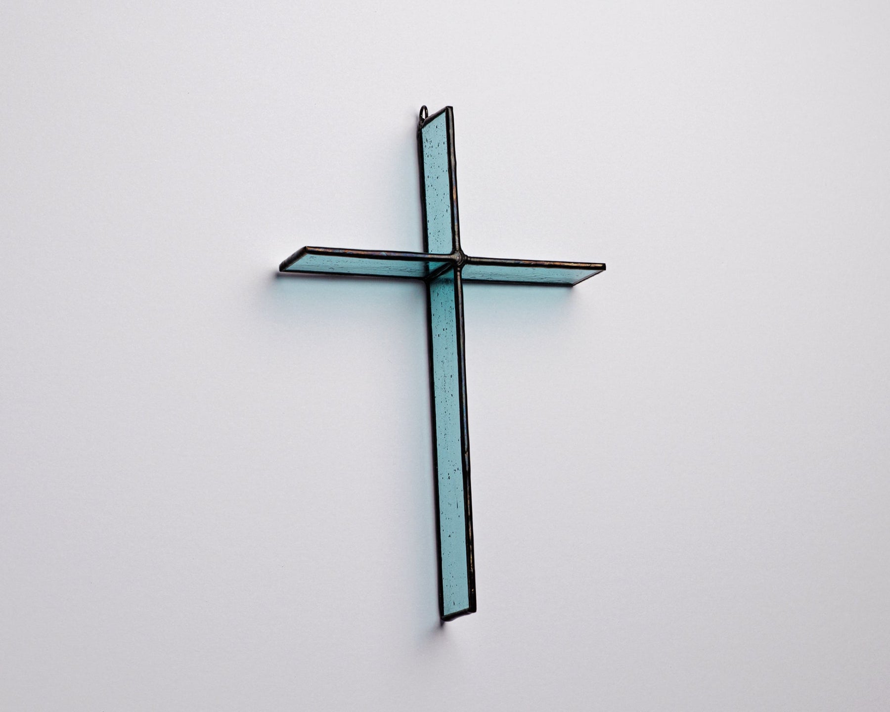Pale Aqua Cross Suncatcher handmade stained glass cross by Greyhouse Glass