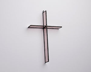 Rose Mist Cross Suncatcher handmade stained glass cross by Greyhouse Glass