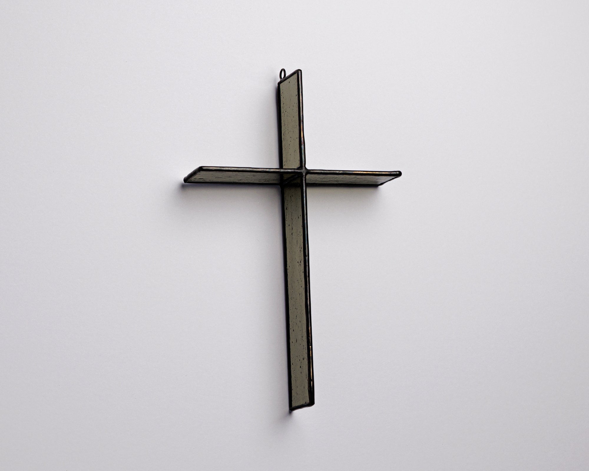 Warm Stone Cross Suncatcher handmade stained glass cross by Greyhouse Glass