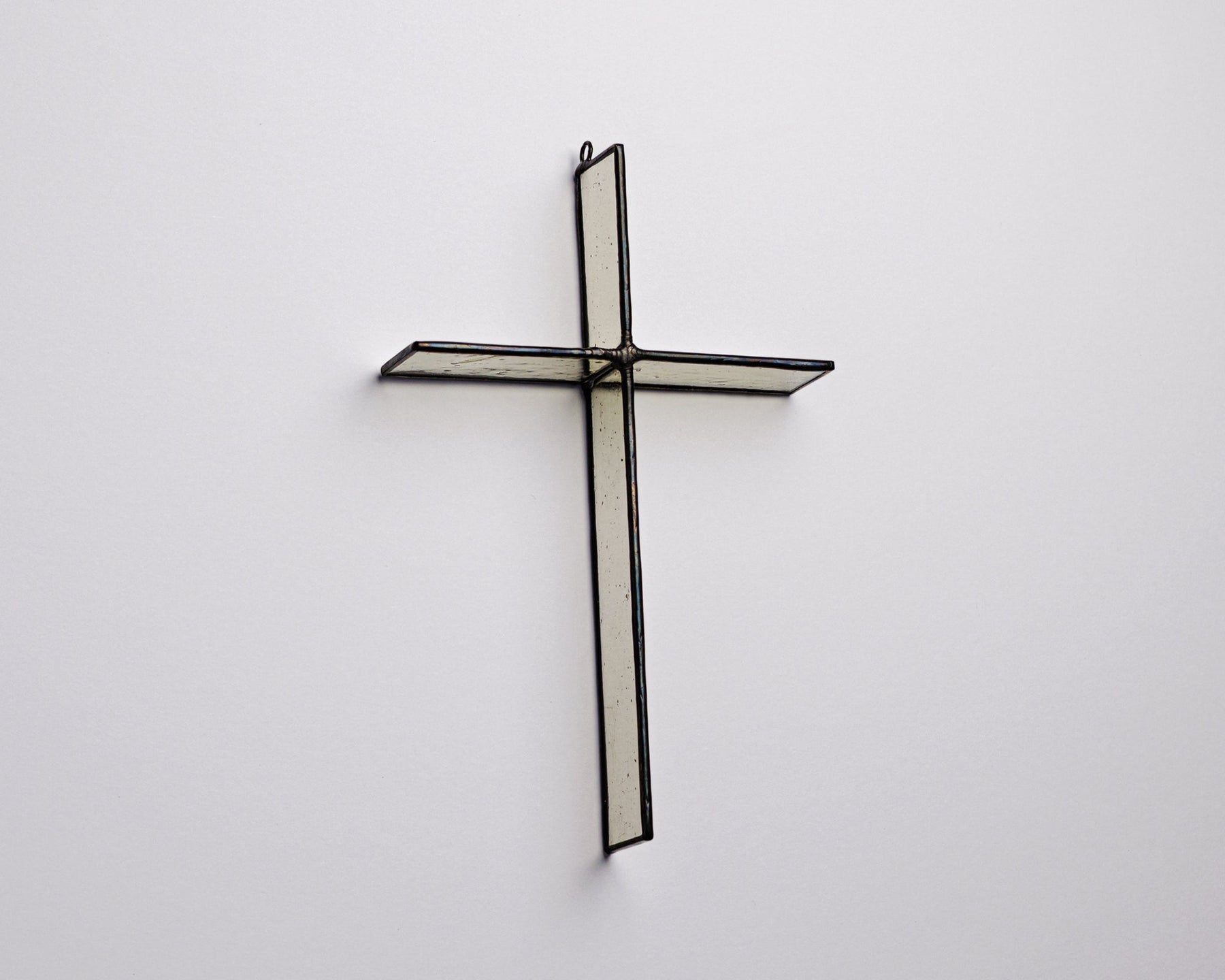 Wheat Mist Cross Suncatcher handmade stained glass cross by Greyhouse Glass