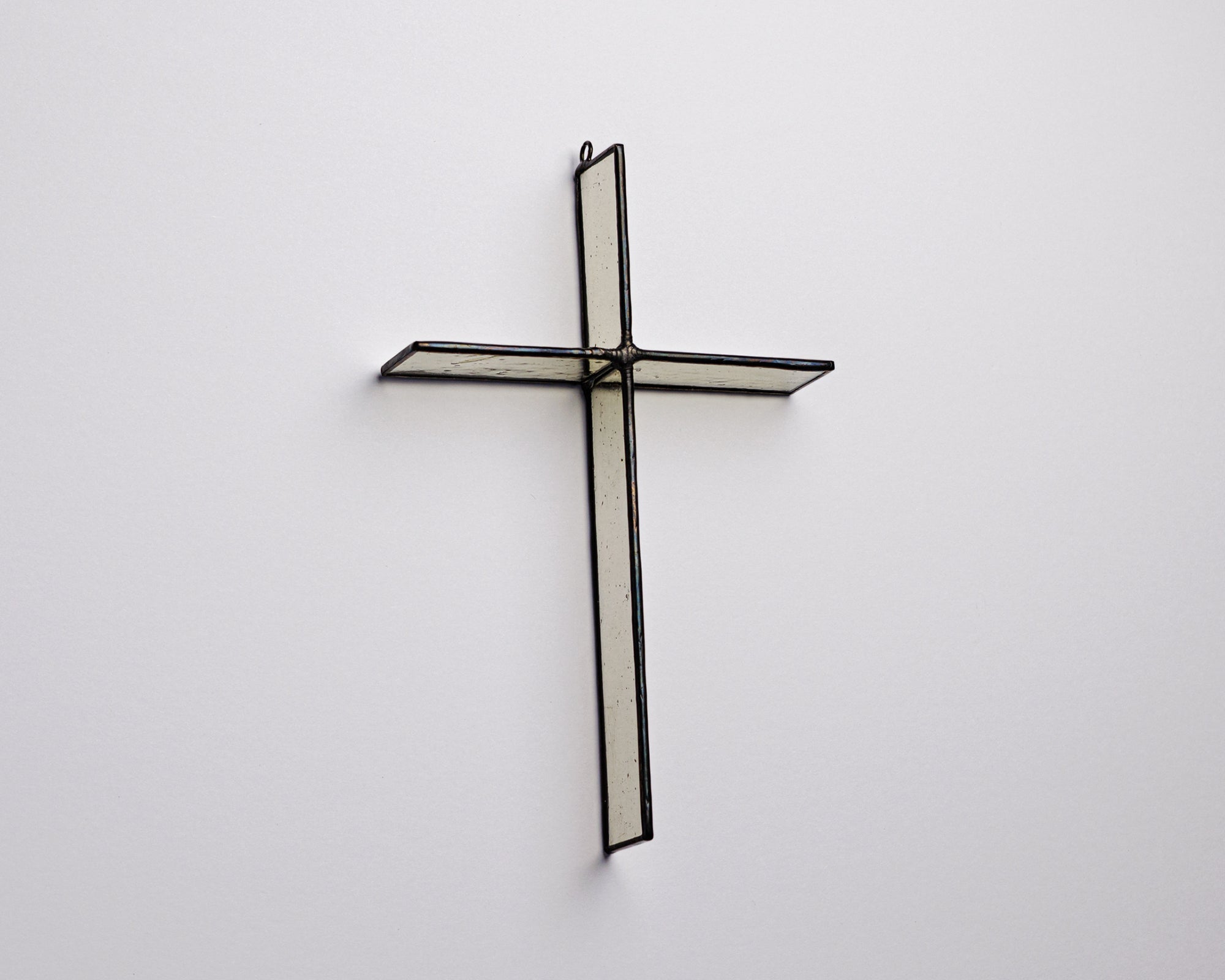 Wheat Mist Cross Suncatcher handmade stained glass cross by Greyhouse Glass