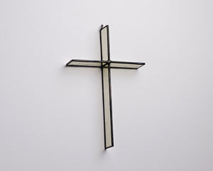 Wheat Mist Cross Suncatcher handmade stained glass cross by Greyhouse Glass