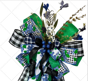 Blueberry Wreath Bow | Green Plaid & Gingham Decor by Bouge Creations, view 2