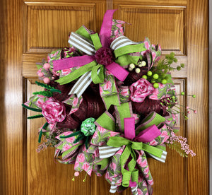 Pink & Green Spring Wreath | Easter Floral Door Decor by Bouge Creations, view 3