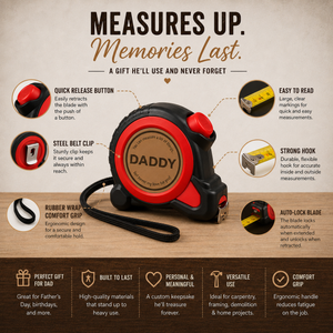 Personalized Tape Measure Gift for Dad, Custom Father’s Day Tool Gift by Poor Hog Customs, tape measures detail photo 4