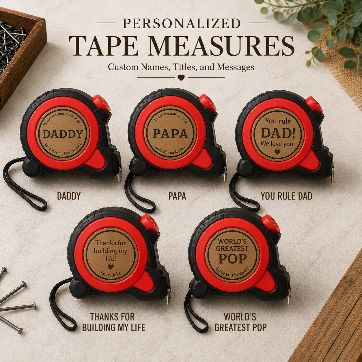 Personalized Tape Measure Gift for Dad, Custom Father’s Day Tool Gift by Poor Hog Customs, tape measures detail photo 3