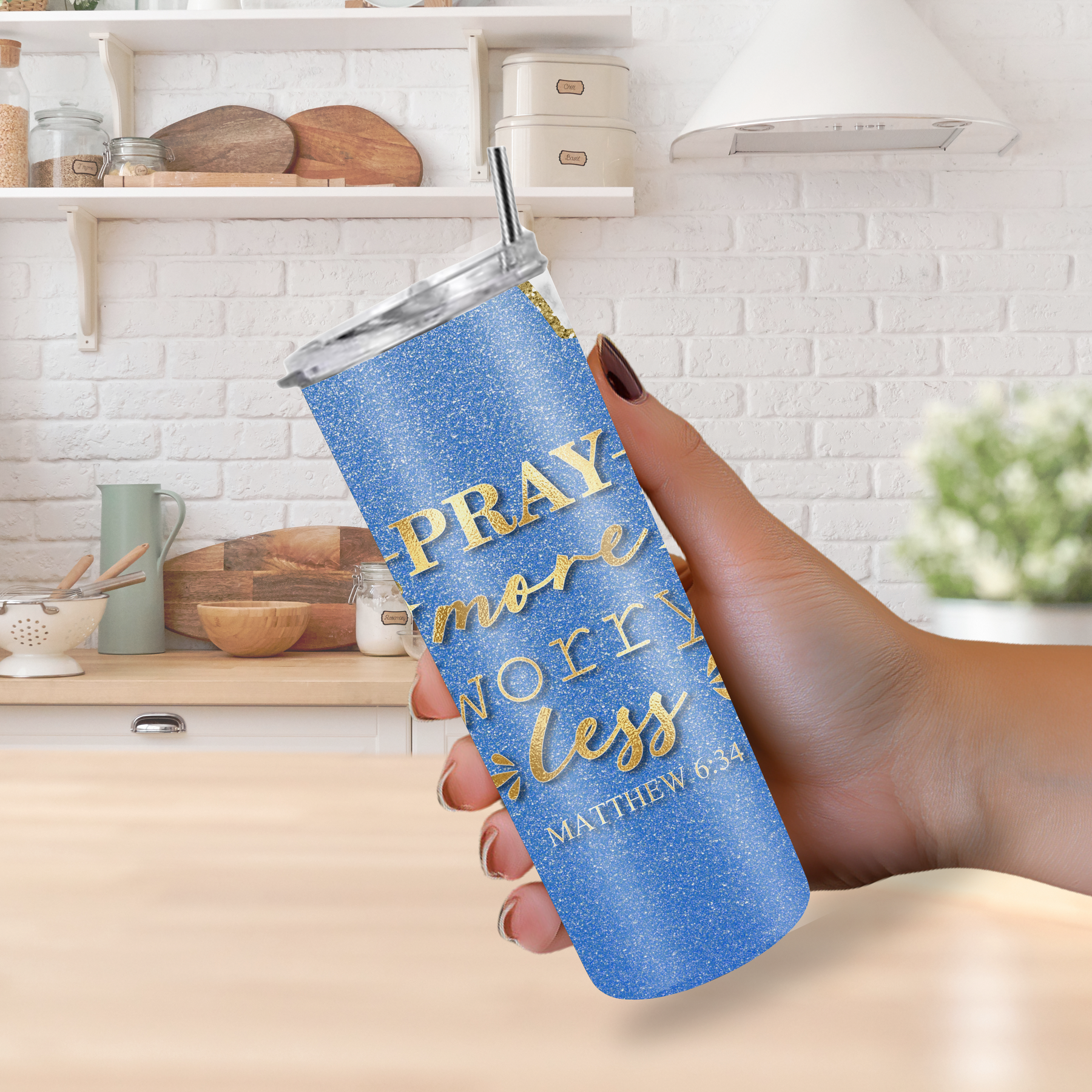"Pray More, Worry Less" Mathew 6:34 20oz Tumbler