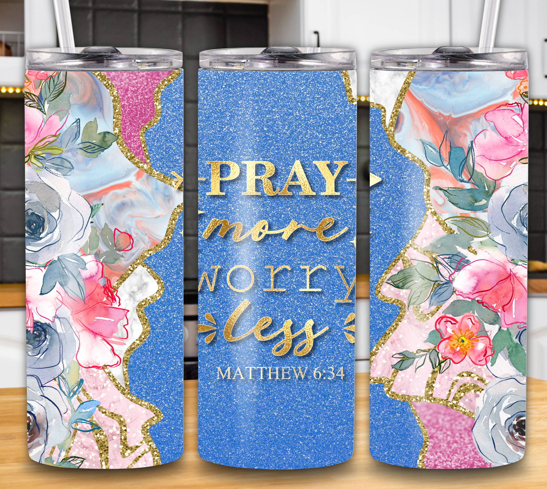 "Pray More, Worry Less" Mathew 6:34 20oz Tumbler