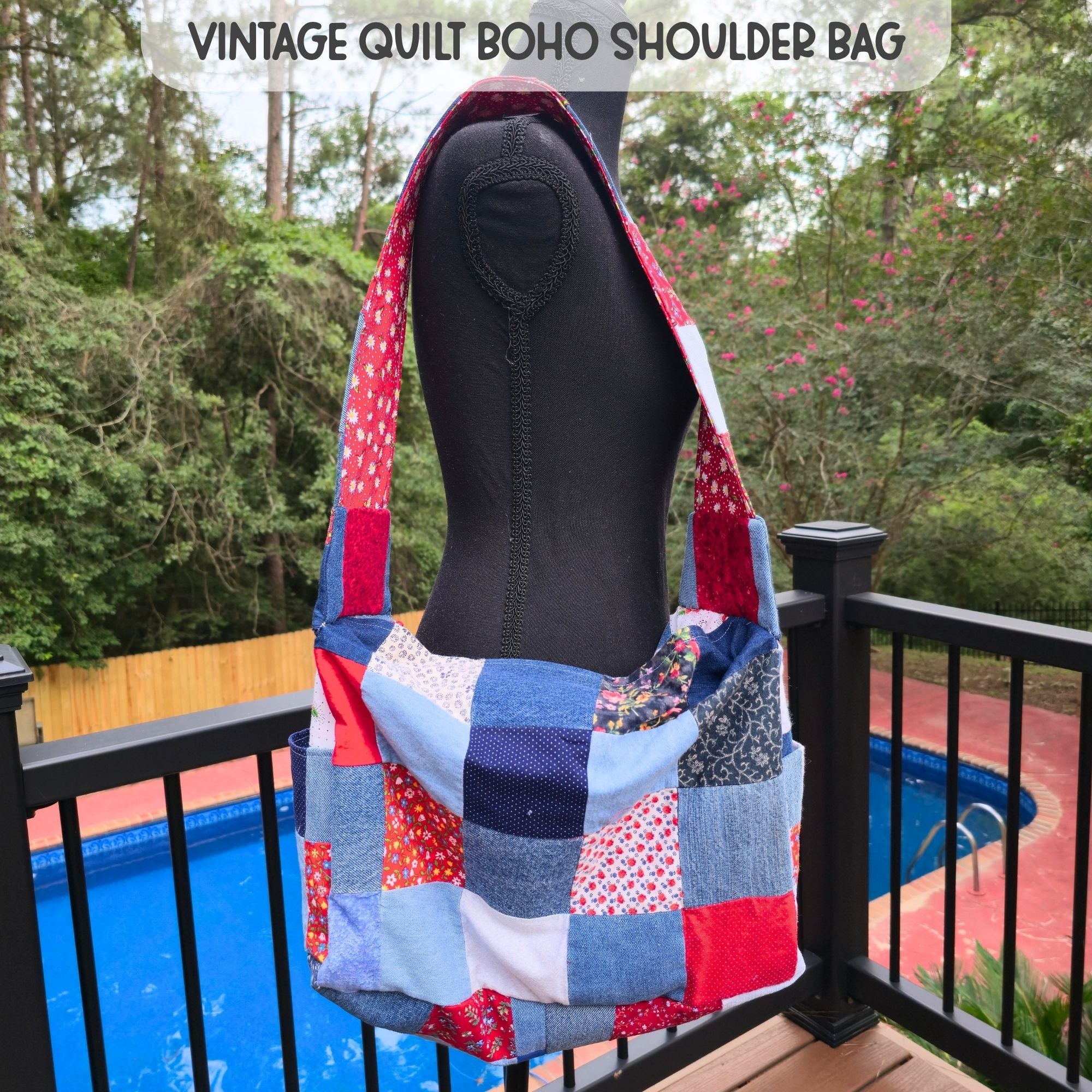 Upcycled Vintage Quilt Shoulder Bag handmade by Maypop House Designs