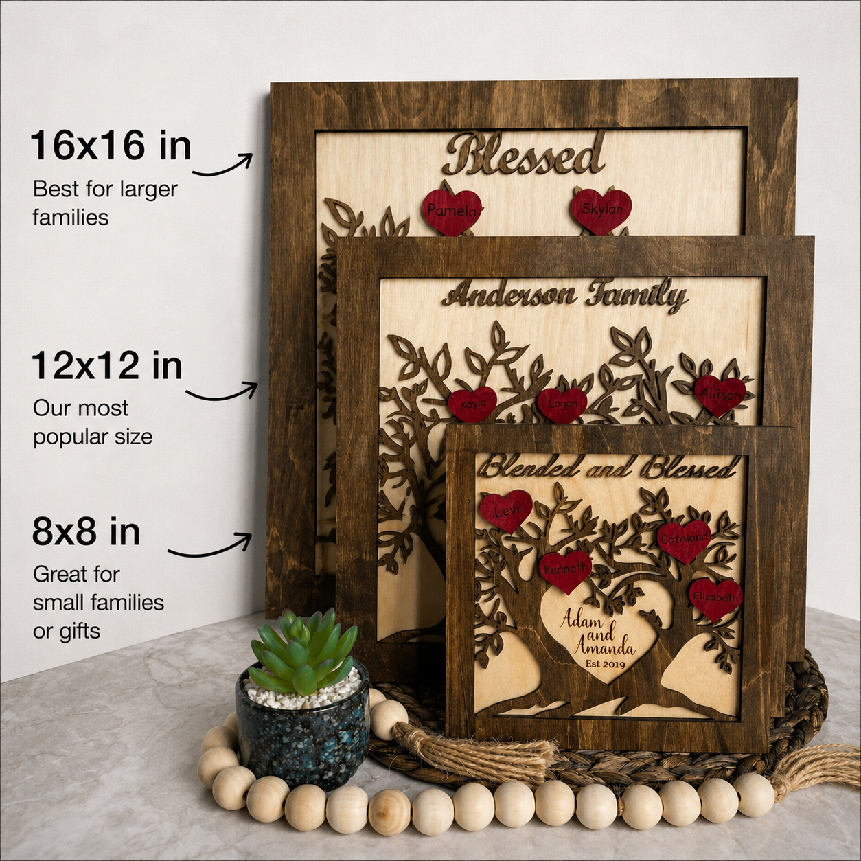 Custom Wood Family Tree Sign by Poor Hog Customs, Southern home decor detail photo 2