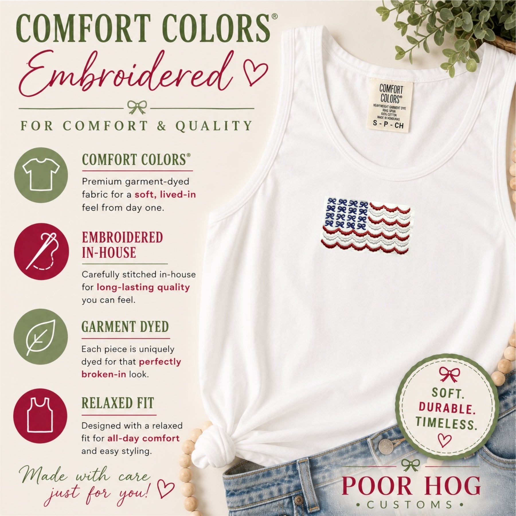 Embroidered Bow American Flag Tank