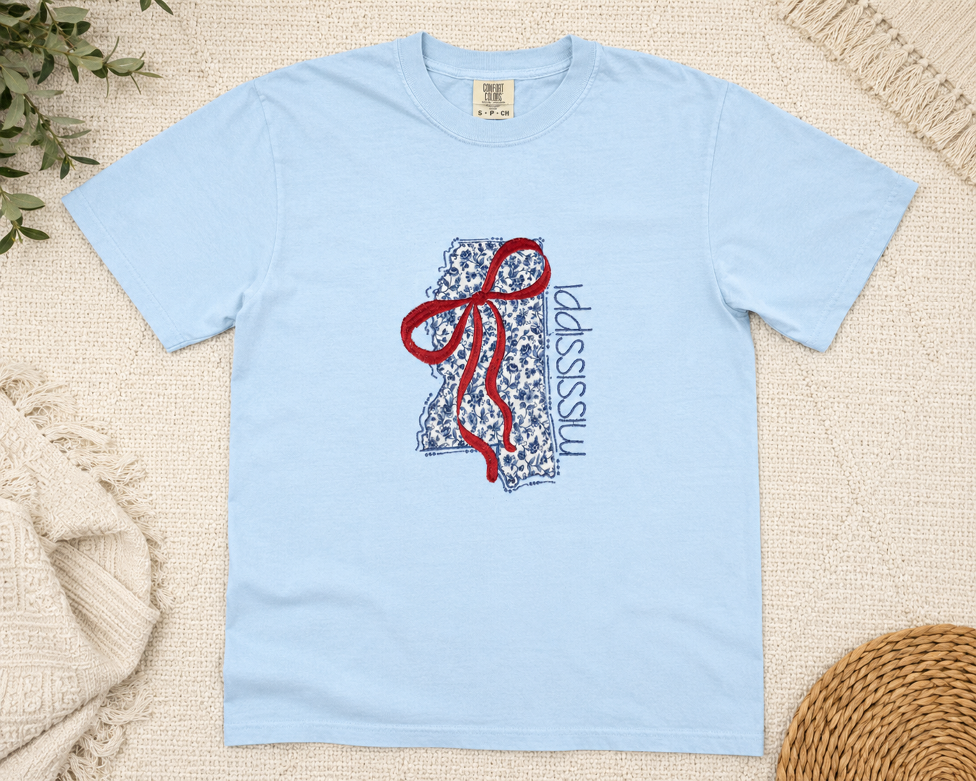 Floral Mississippi Applique Coquette Bow Tee