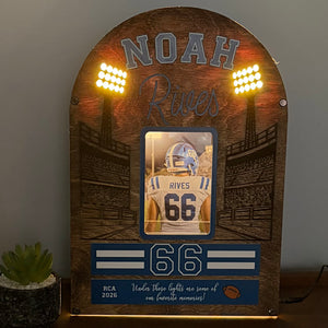 Personalized Football Keepsake Frame with Optional Lighted Stadium Scene, Custom Sport Display, Senior Night Gift