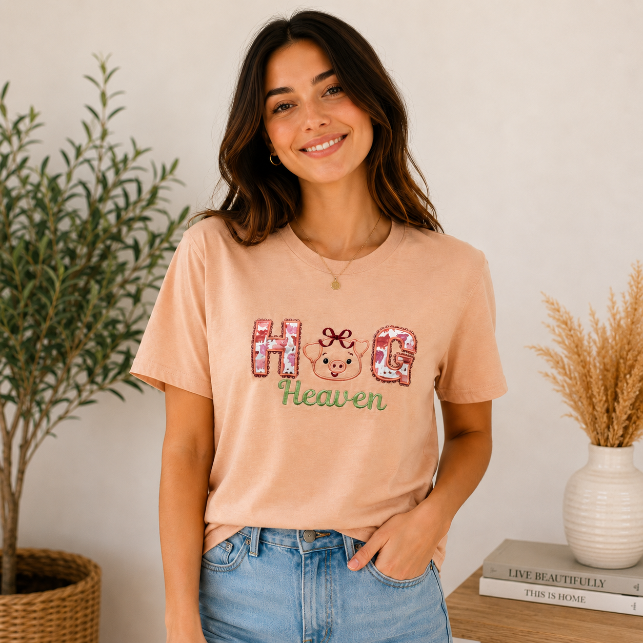 Hog Heaven Pig Lover Appliqué & Embroidered Shirt