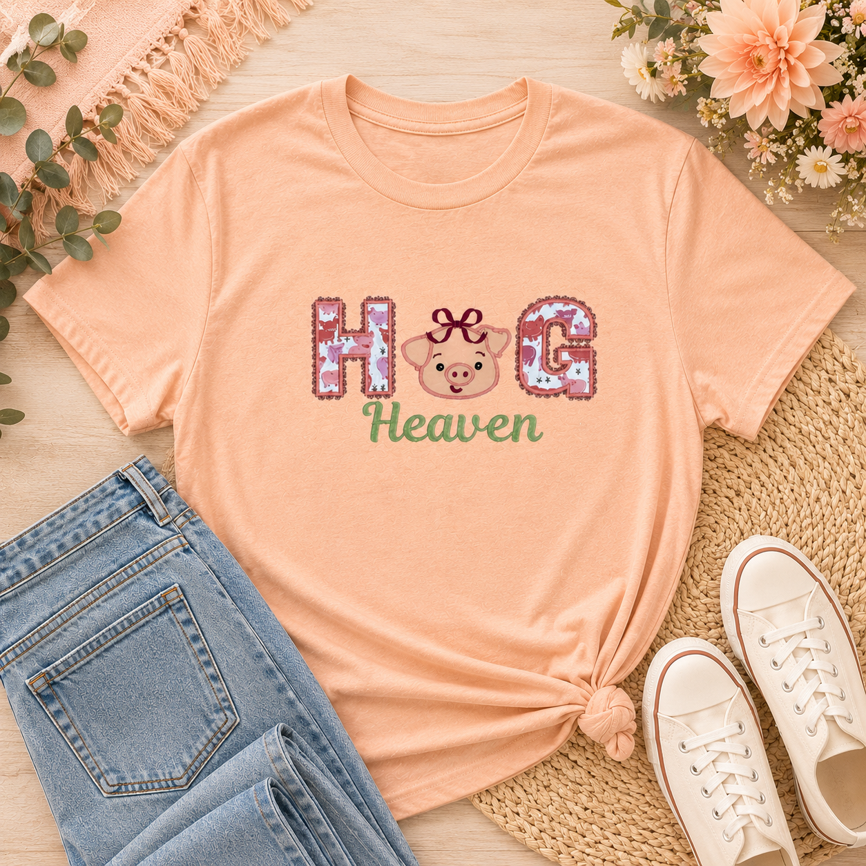 Hog Heaven Pig Lover Appliqué & Embroidered Shirt
