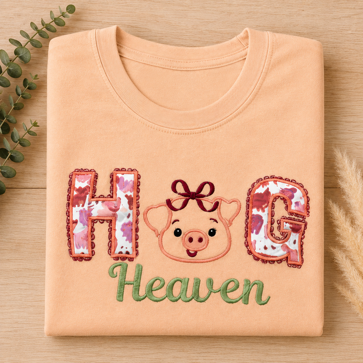 Hog Heaven Pig Lover Appliqué & Embroidered Shirt