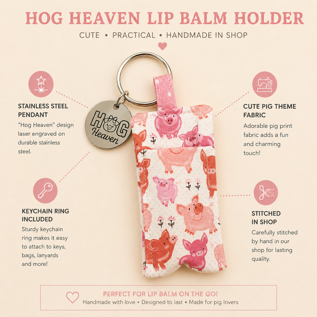 Hog Heaven Pig Lover Lip Balm Holder Keychain