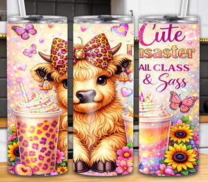 "Cute Disaster All Class & Sass" 20oz Cow Tumbler
