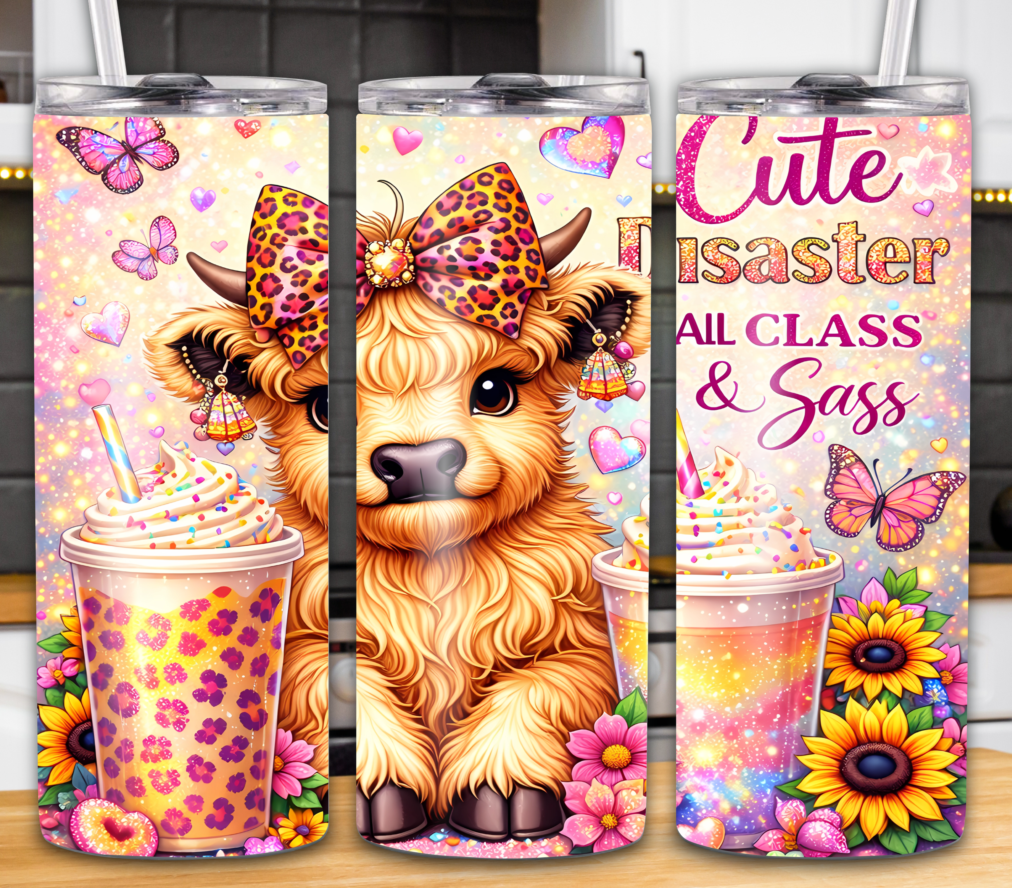 "Cute Disaster All Class & Sass" 20oz Cow Tumbler