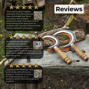 2-Piece Hand-Forged Sickle Set with Leather Sheaths for Gardening