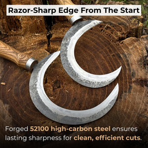 2-Piece Hand-Forged Sickle Set with Leather Sheaths for Gardening