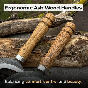 2-Piece Hand-Forged Sickle Set with Leather Sheaths for Gardening